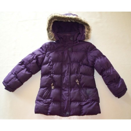 Kapucnis, polár béléses meleg kabát, szőrmés gallérral ( 116 cm )